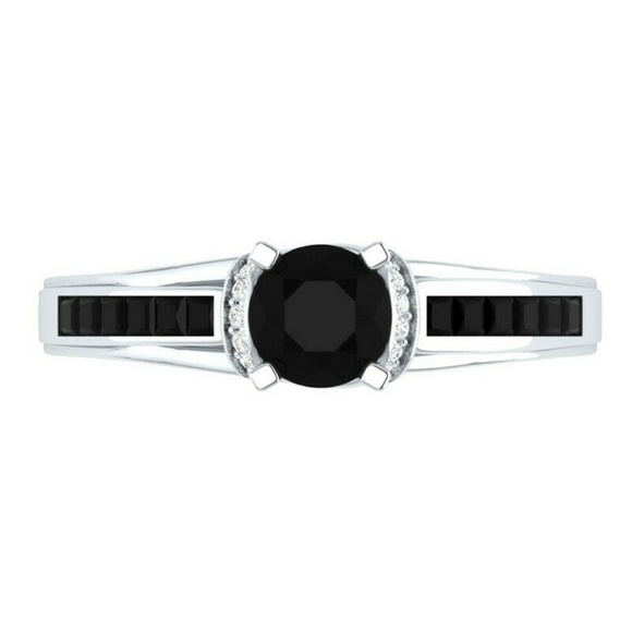 Elegant 925 Silver Round Cut Black Sapphire New - Picture 2 of 4